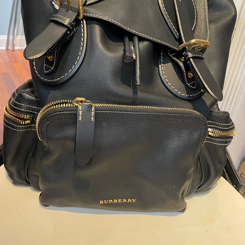 Burberry Black Leather Backpack with Gold Accents Sz. L - Picture 2 of 12